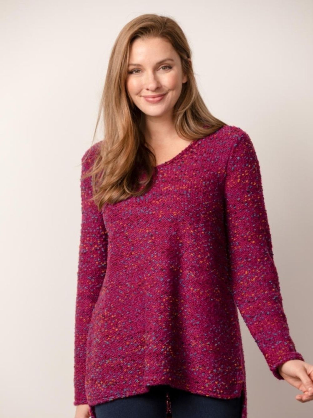 Habitat Speckled Confetti Swing Scoop-Neck Knit Magenta Sweater Sz M Relaxed Fit